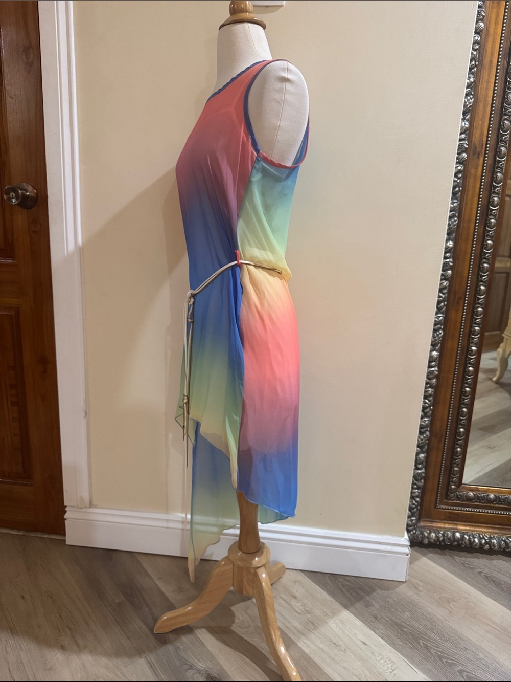 Stunning Rainbow Asymmetrical Hem Chiffon Dress - Picture 2 of 5